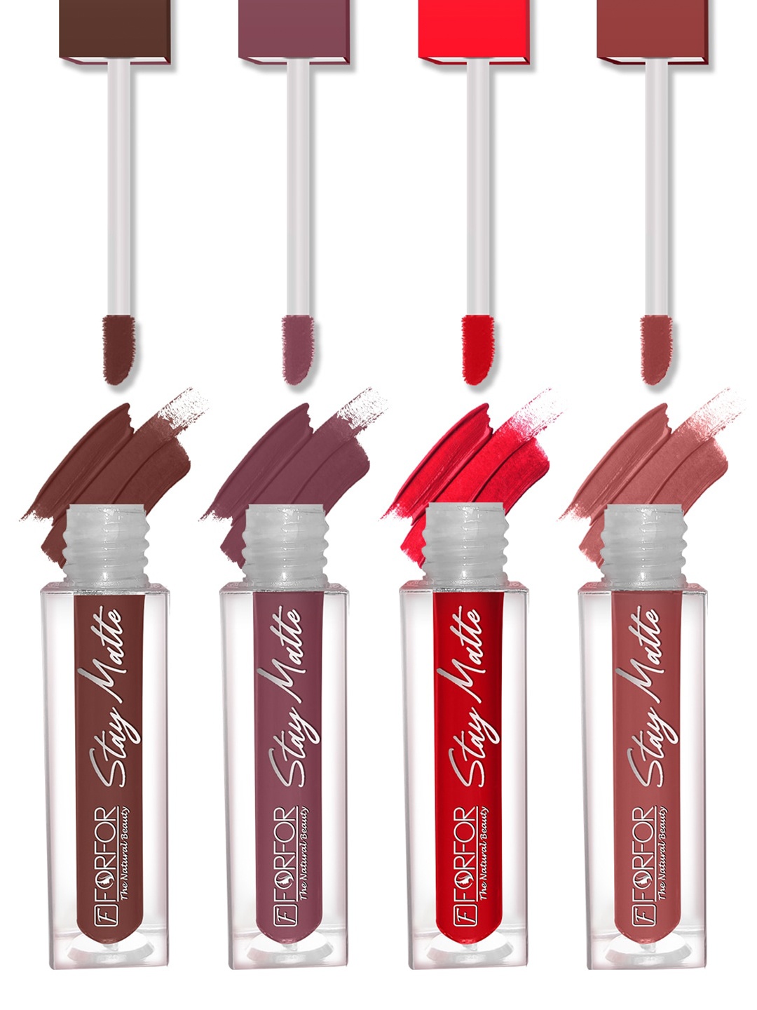 

FORFOR Set of 4 Stay Matte Waterproof & Long Lasting Mini Liquid Lipsticks - 2.5 ml each, Multi