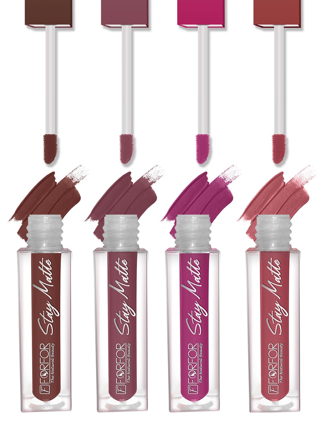 

FORFOR Set of 4 Stay Matte Waterproof & Long Lasting Mini Liquid Lipsticks - 2.5 ml each, Multi