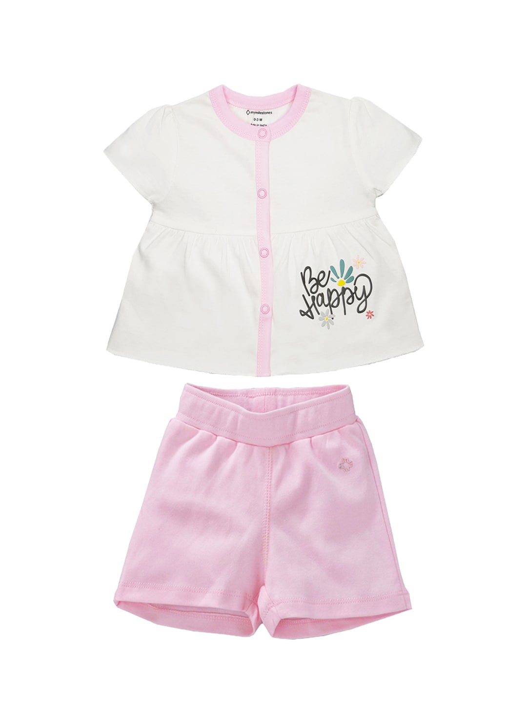 

My Milestones Girls Printed Pure Cotton Top & Shorts, Pink