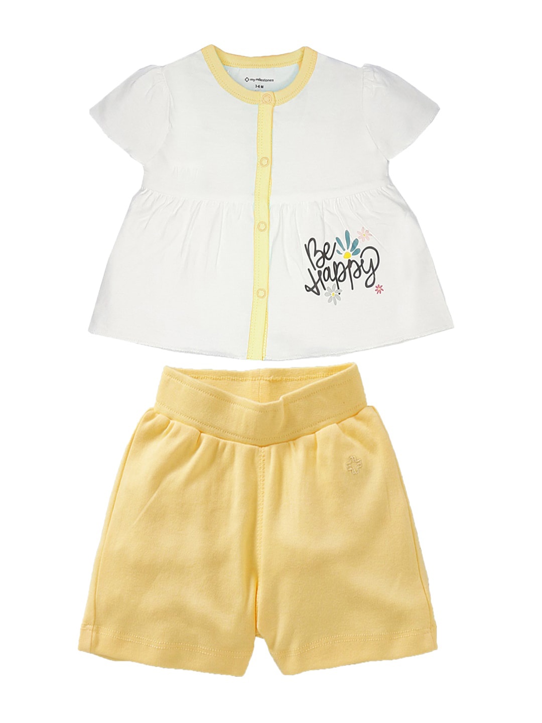 

My Milestones Infant Girls Printed Pure Cotton Top with Shorts, Yellow