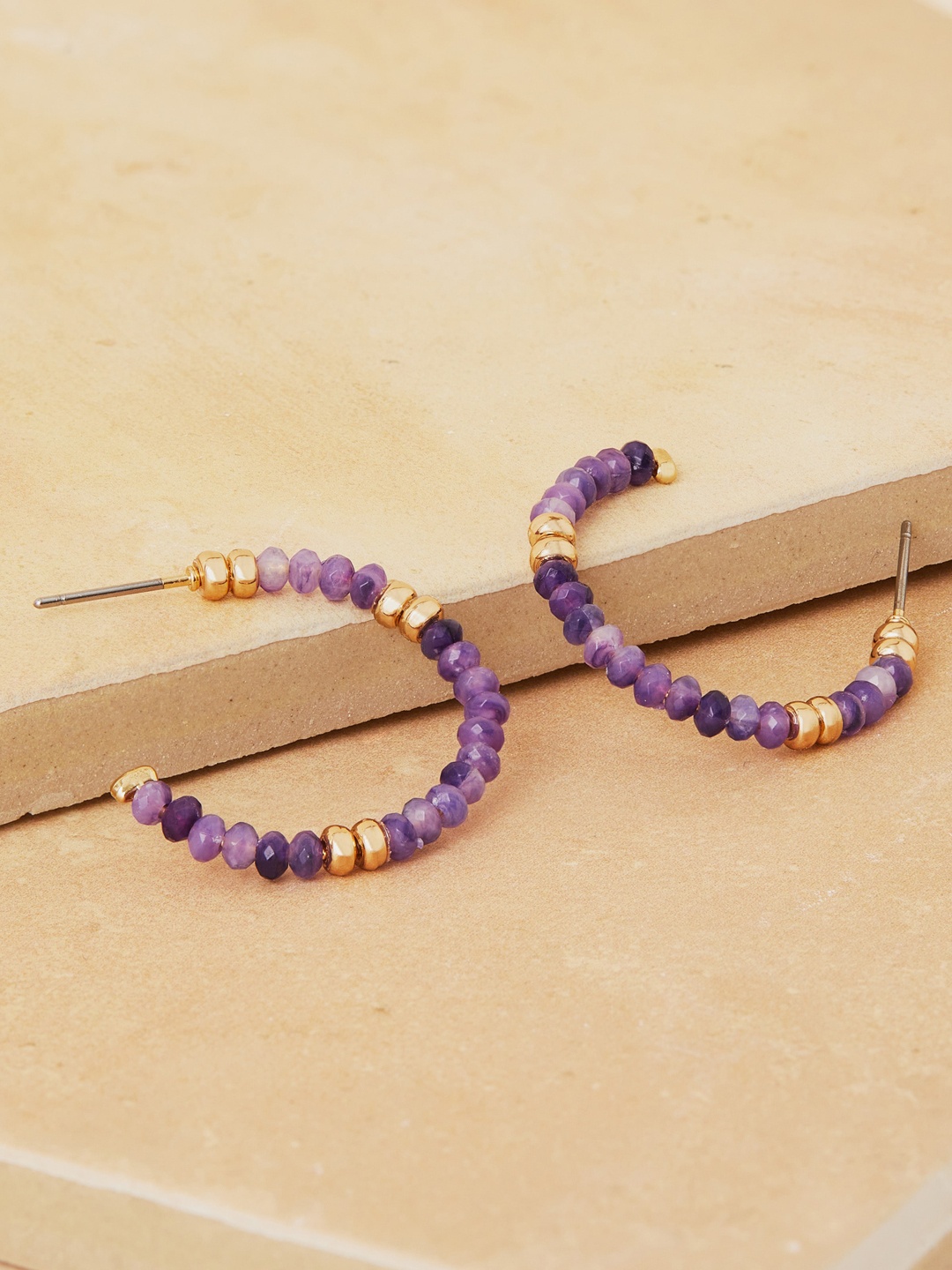 

Accessorize Women Gold-Plated Circular Half Hoop Earrings, Purple