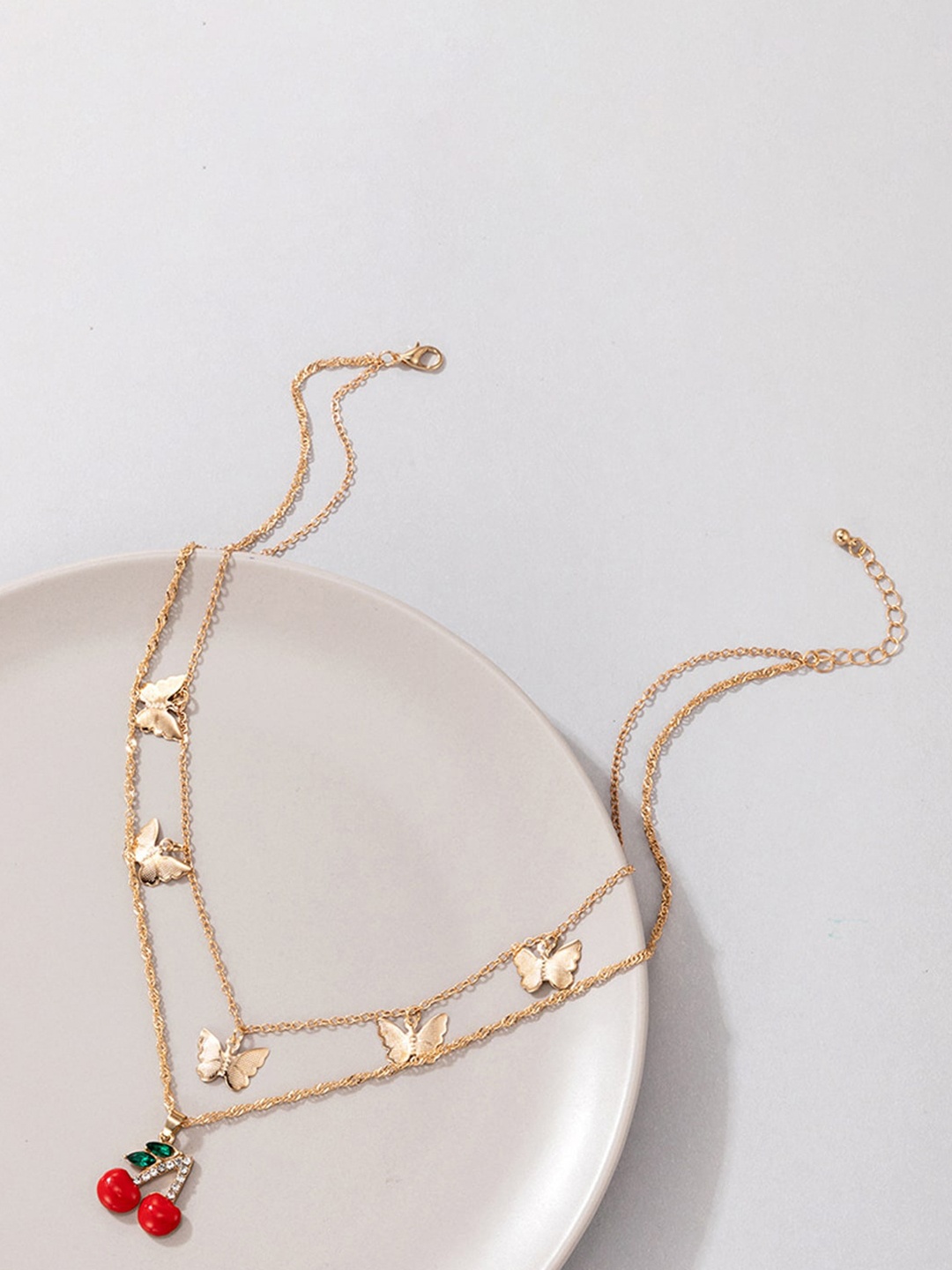 

Jewels Galaxy Gold-Toned & Red Brass Gold-Plated Layered Necklace