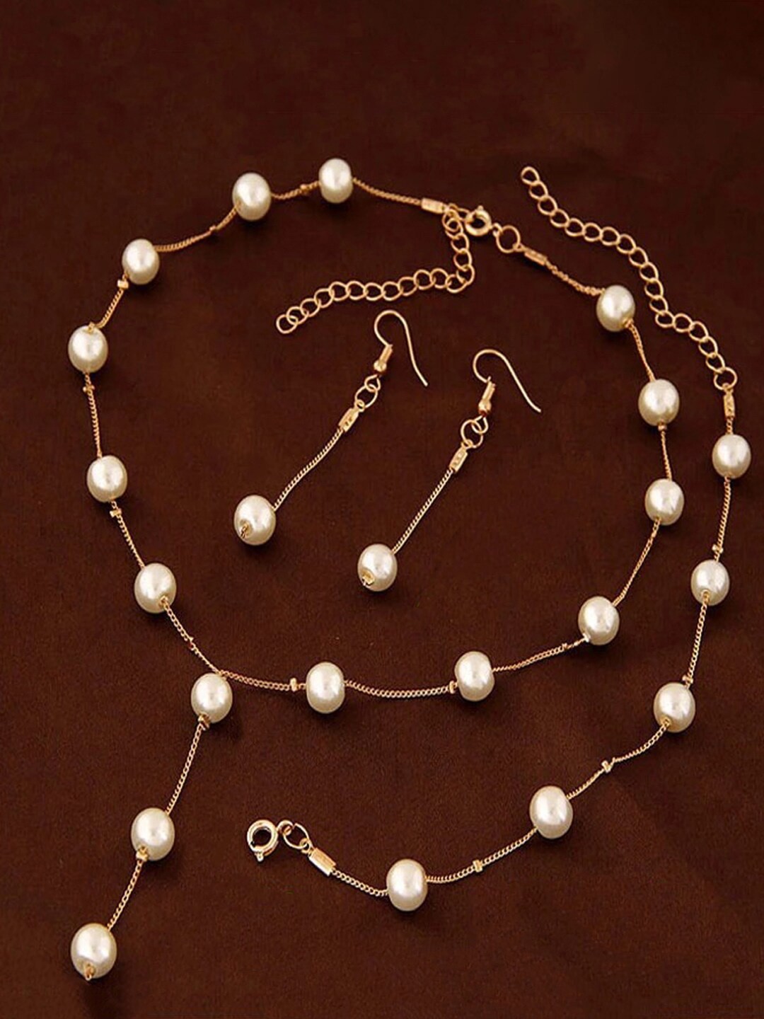 

Jewels Galaxy Gold-Plated Pearl Studded Jewellery Set, White