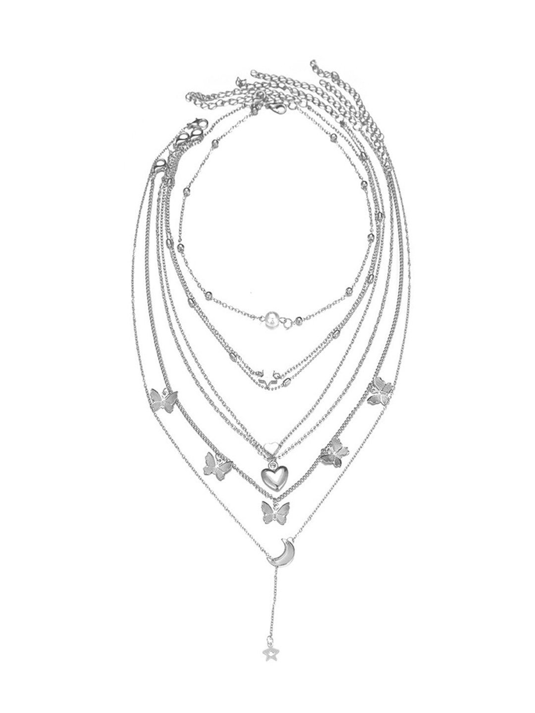 

Jewels Galaxy Brass Silver-Plated Layered Necklace