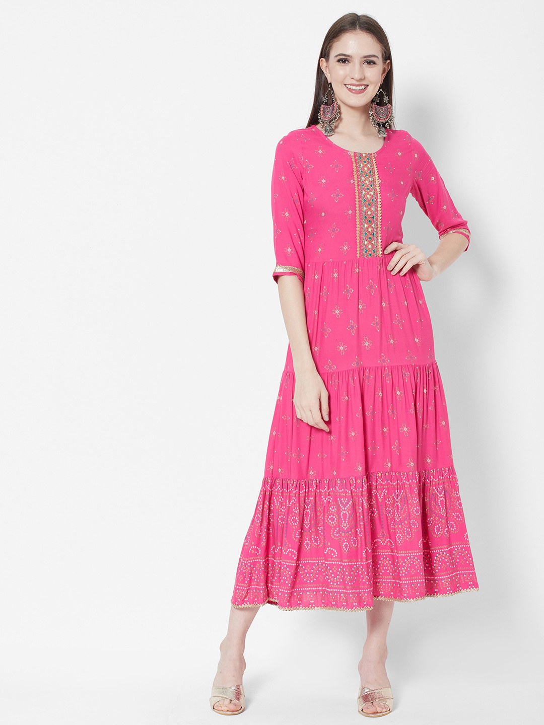 

Vedic Floral Printed Midi Dress, Pink