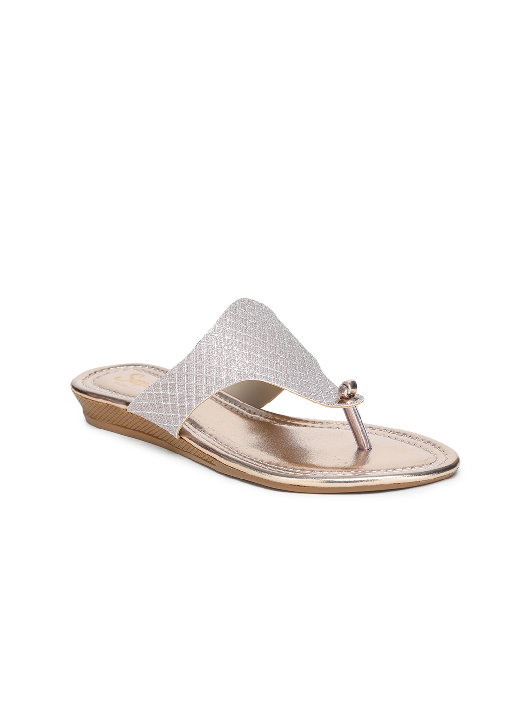 

SAPATOS Embellished T-Strap Flats, Silver