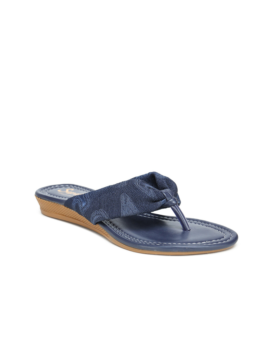 

SAPATOS Woven Design Canvas Open Toe Flats, Navy blue