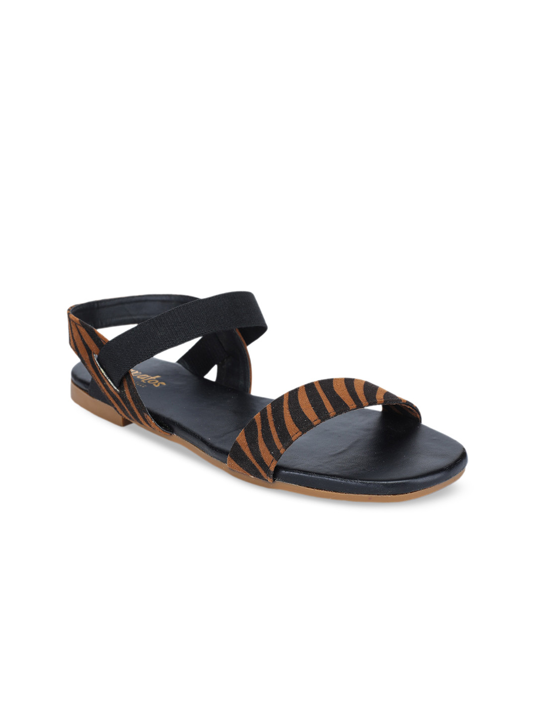 

SAPATOS Women Printed Open Toe Flats, Orange