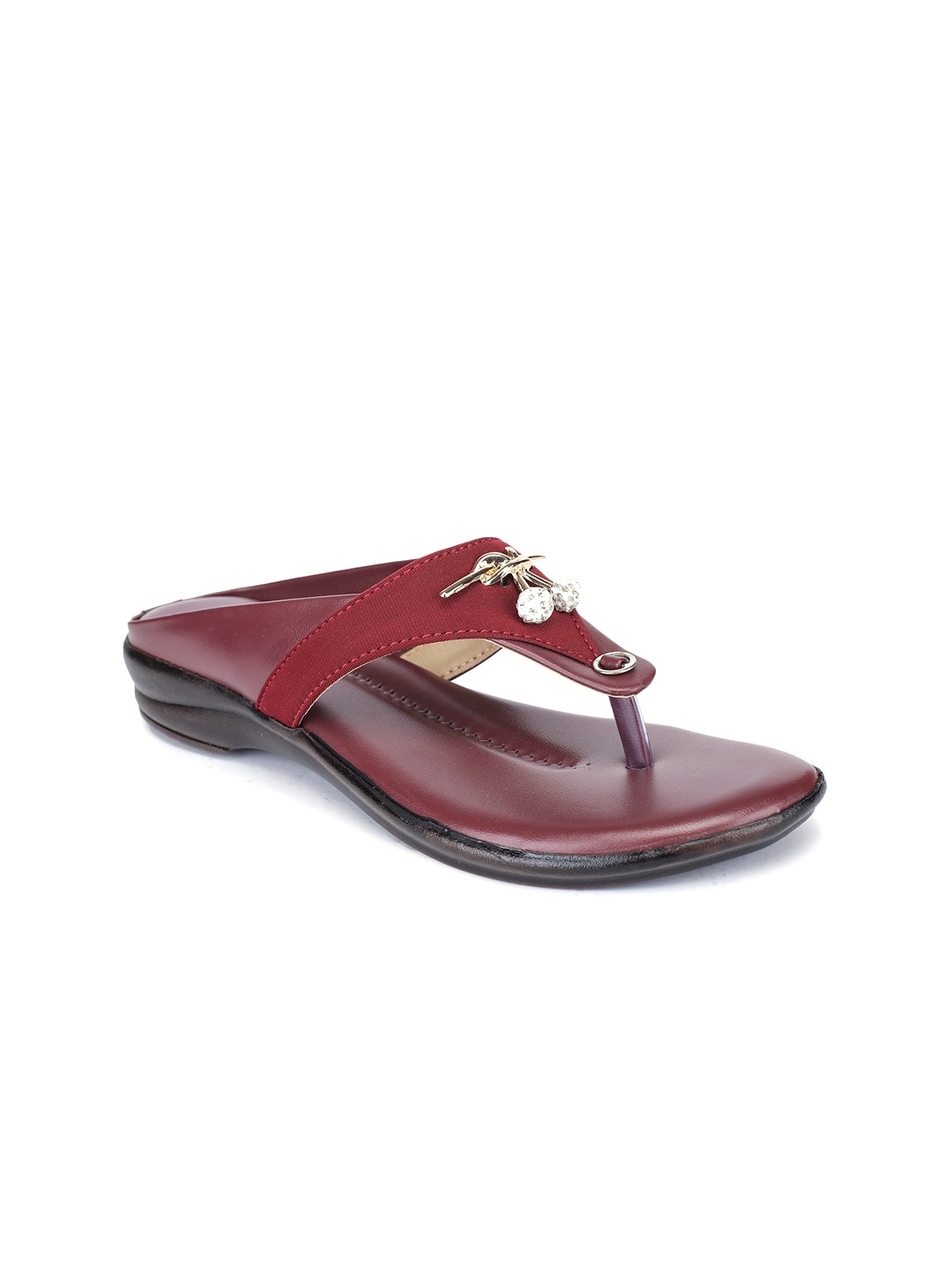 

SAPATOS Embellished T-Strap Flats, Maroon