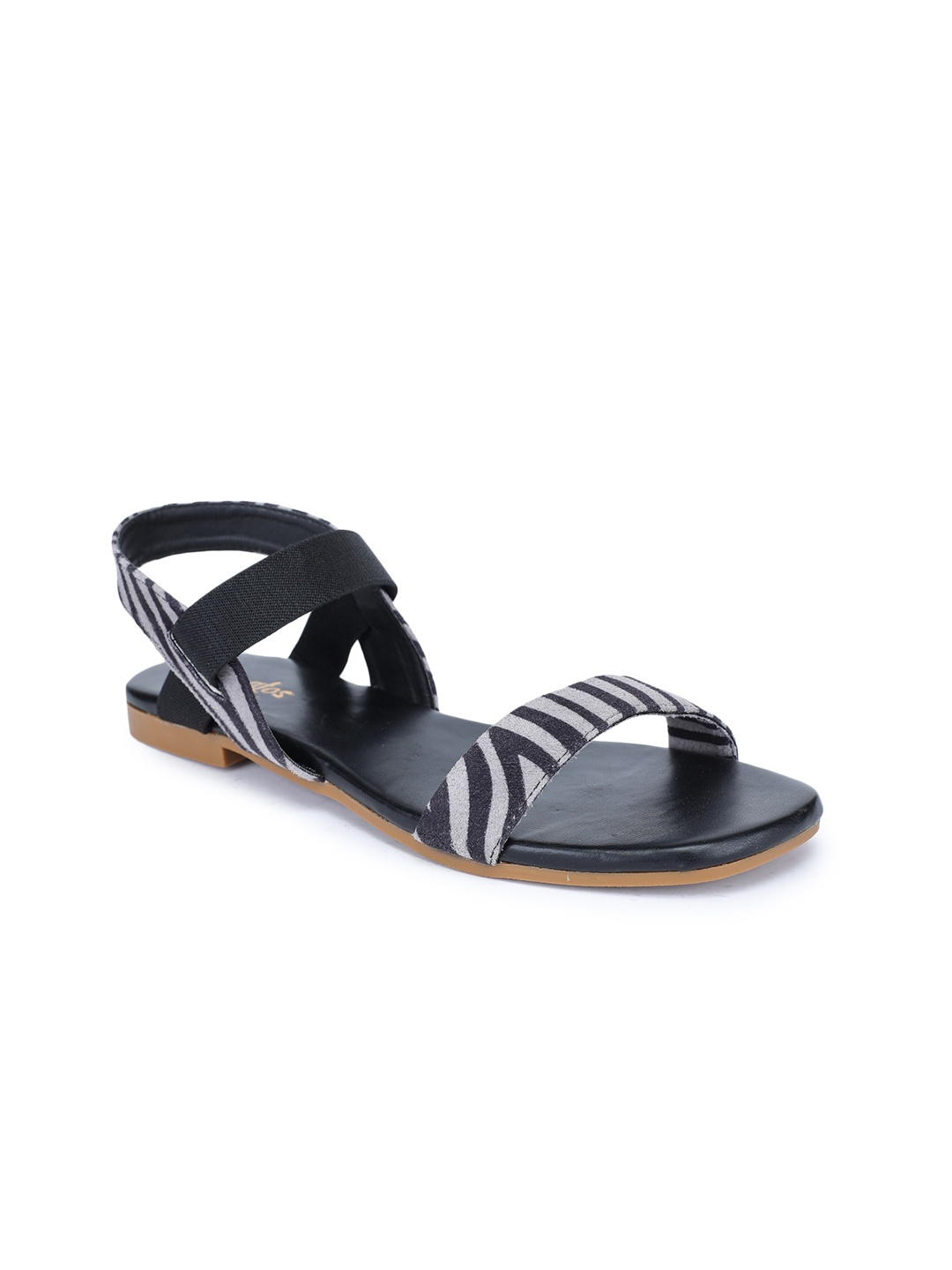 

SAPATOS Striped Open Toe Flats, Grey