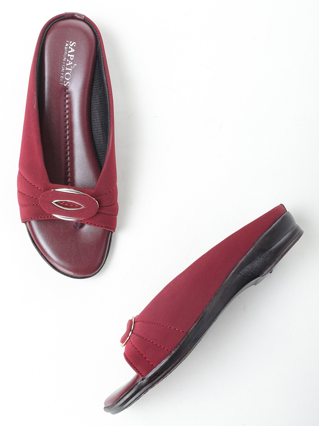 

SAPATOS Embellished Open Toe Flats, Maroon