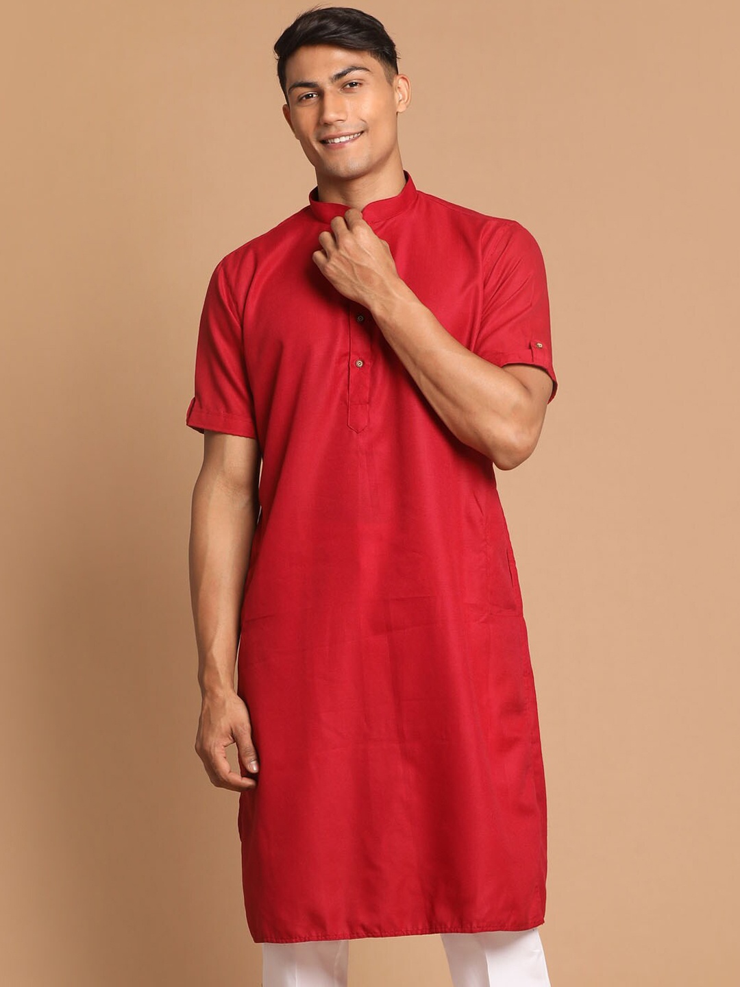 

VASTRAMAY Mandarin Collar Kurta, Maroon