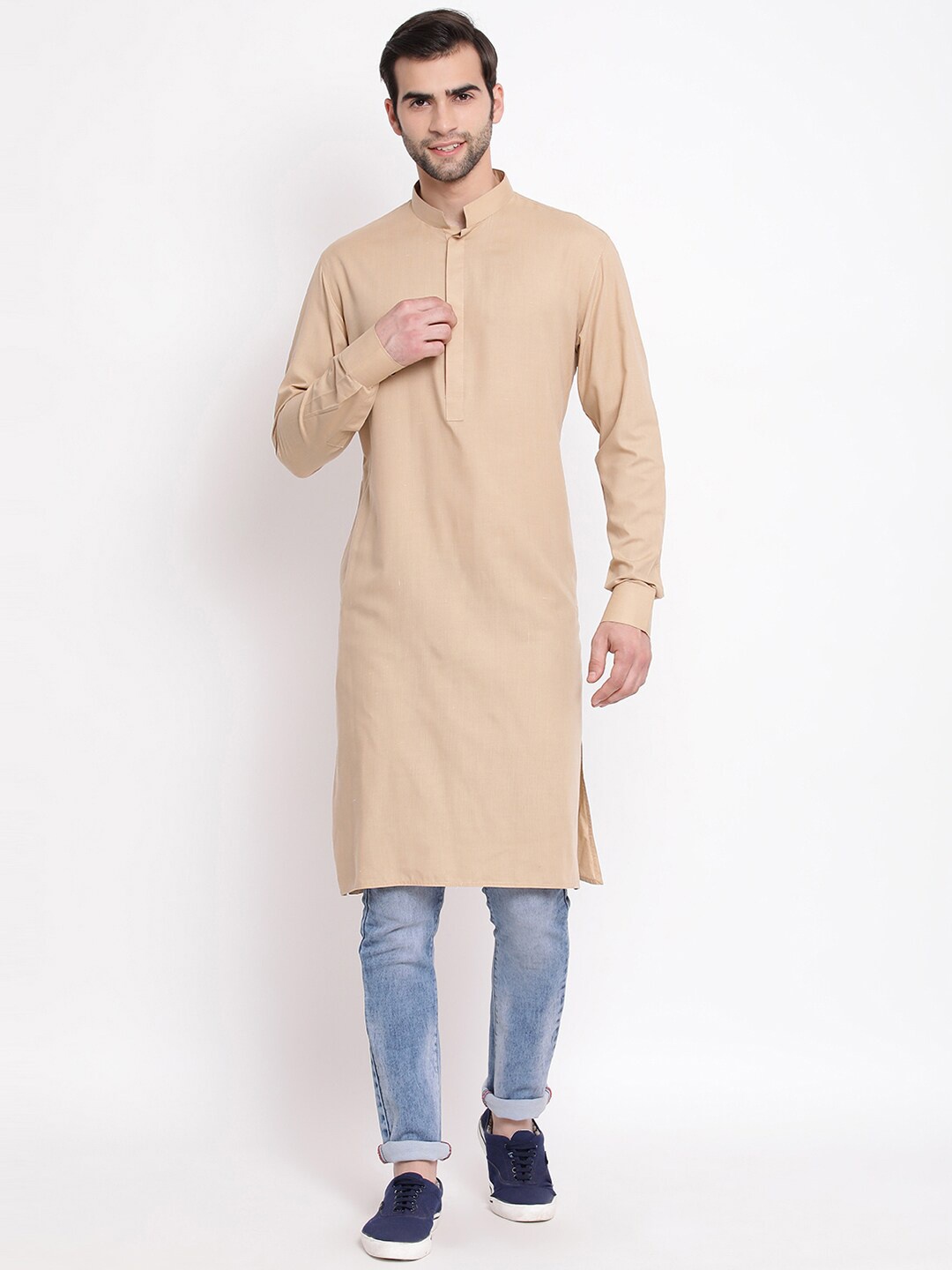 

VASTRAMAY Mandarin Collar Kurta, Beige