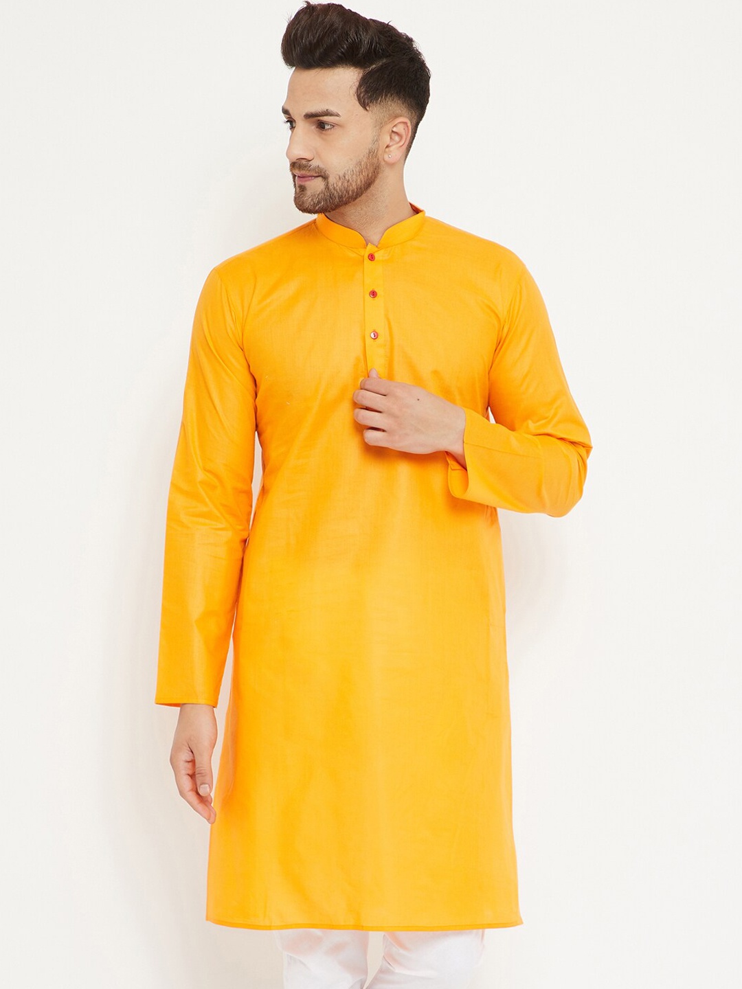 

VASTRAMAY Mandarin Collar Straight Kurta, Mustard