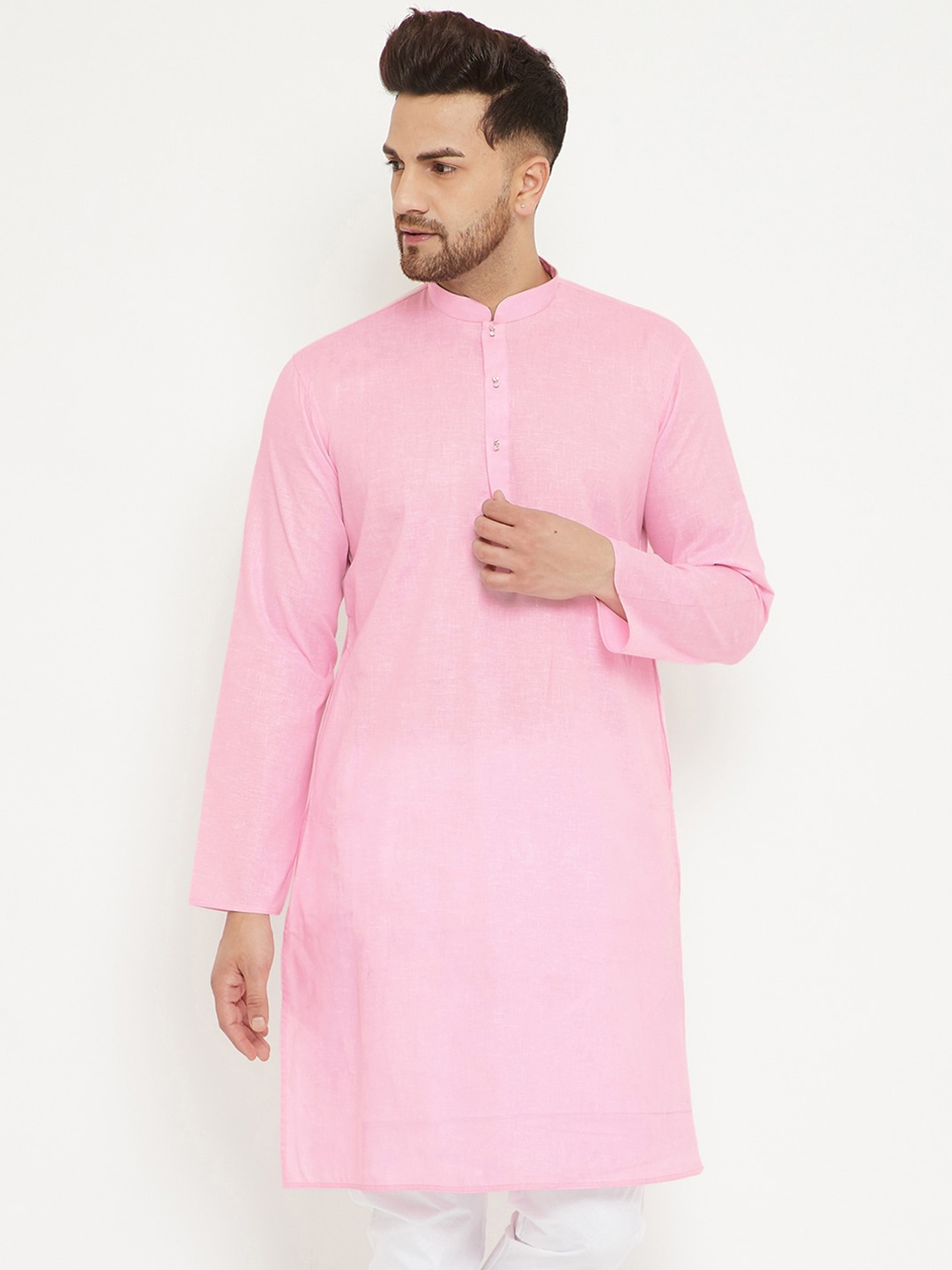 

VASTRAMAY Mandarin Collar Straight Kurta, Pink