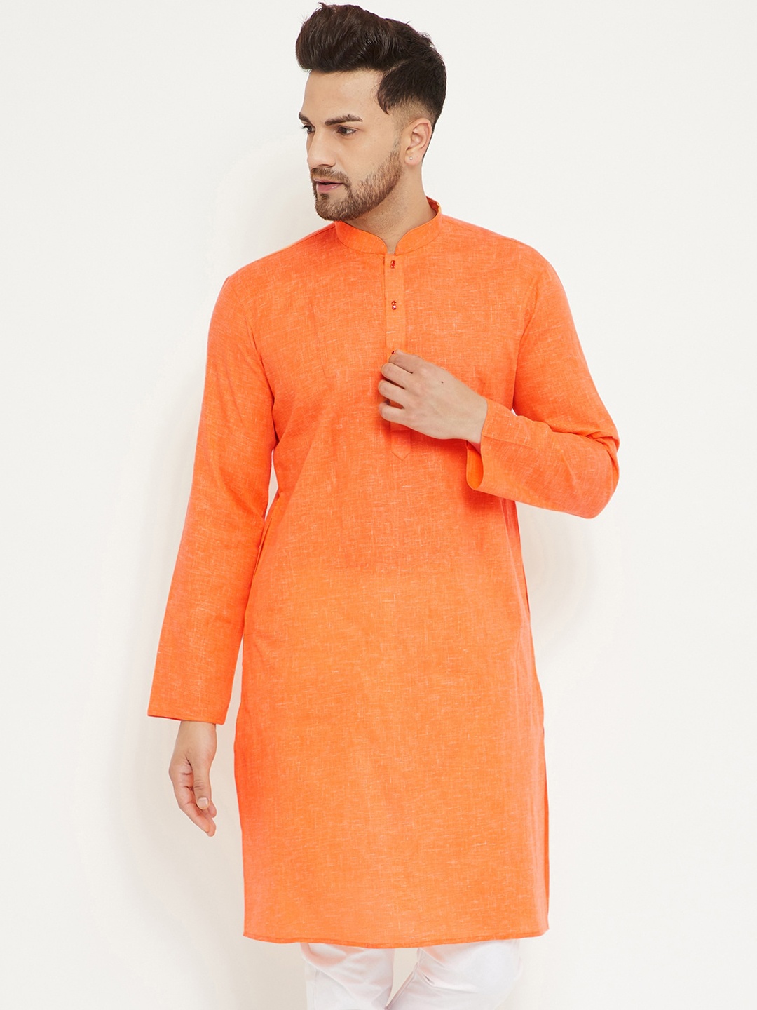 

VASTRAMAY Mandarin Collar Straight Kurta, Orange