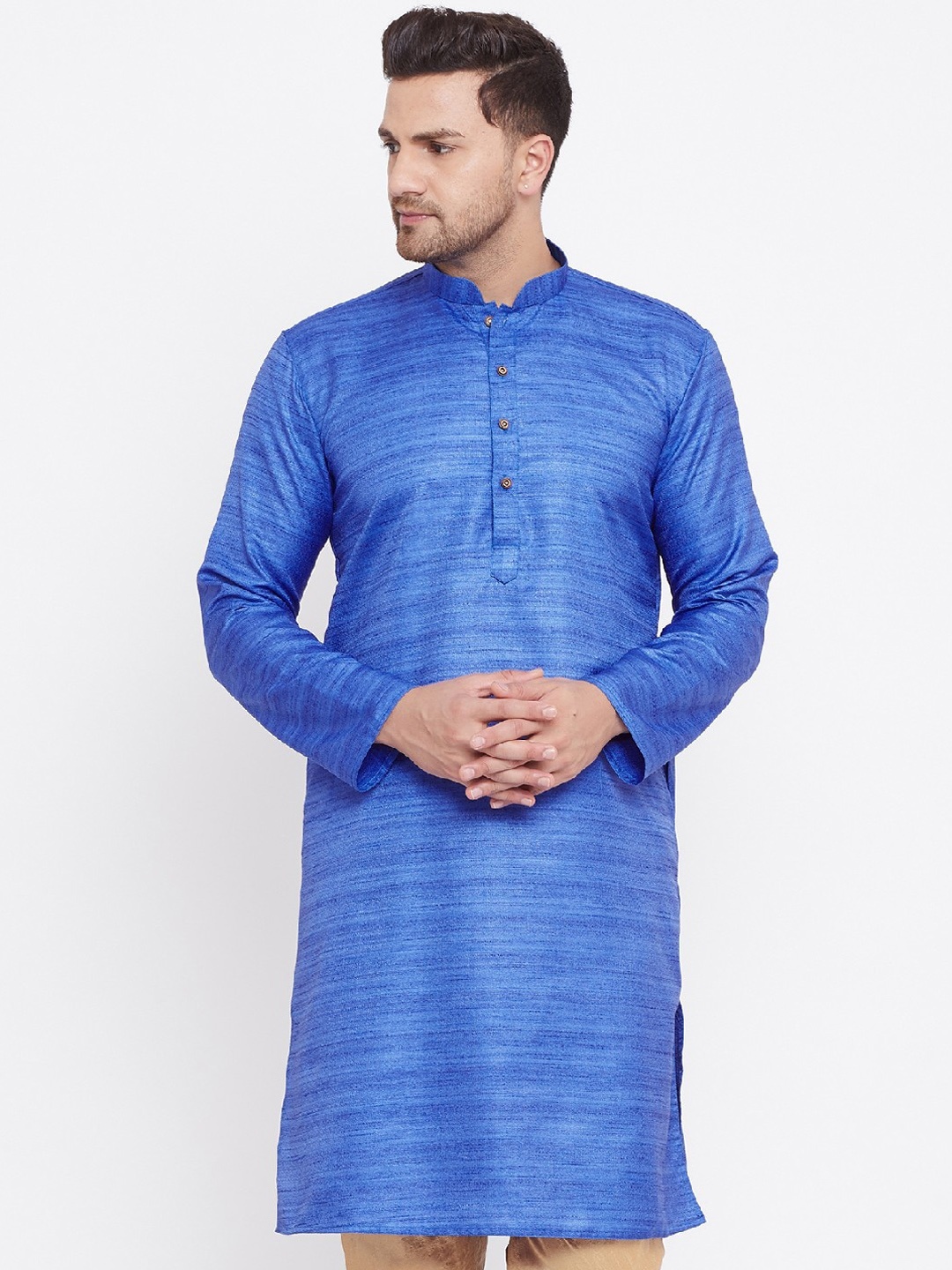

VASTRAMAY Mandarin Collar Straight Kurta, Blue