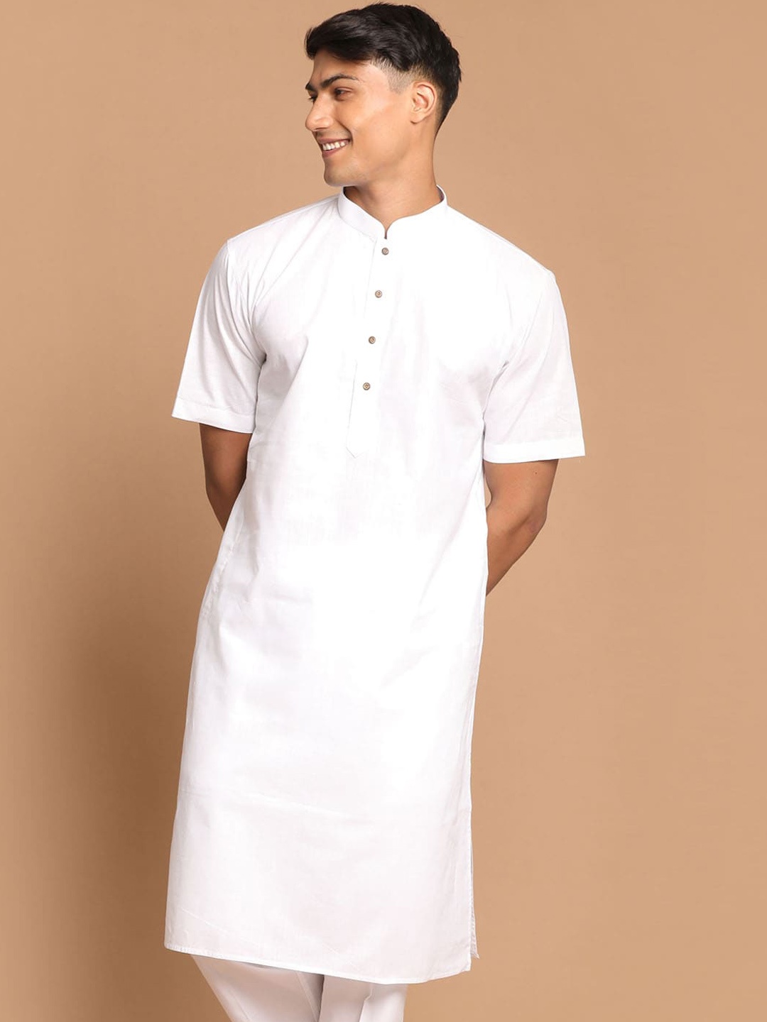 

VASTRAMAY Mandarin Collar Pathani Kurta, White