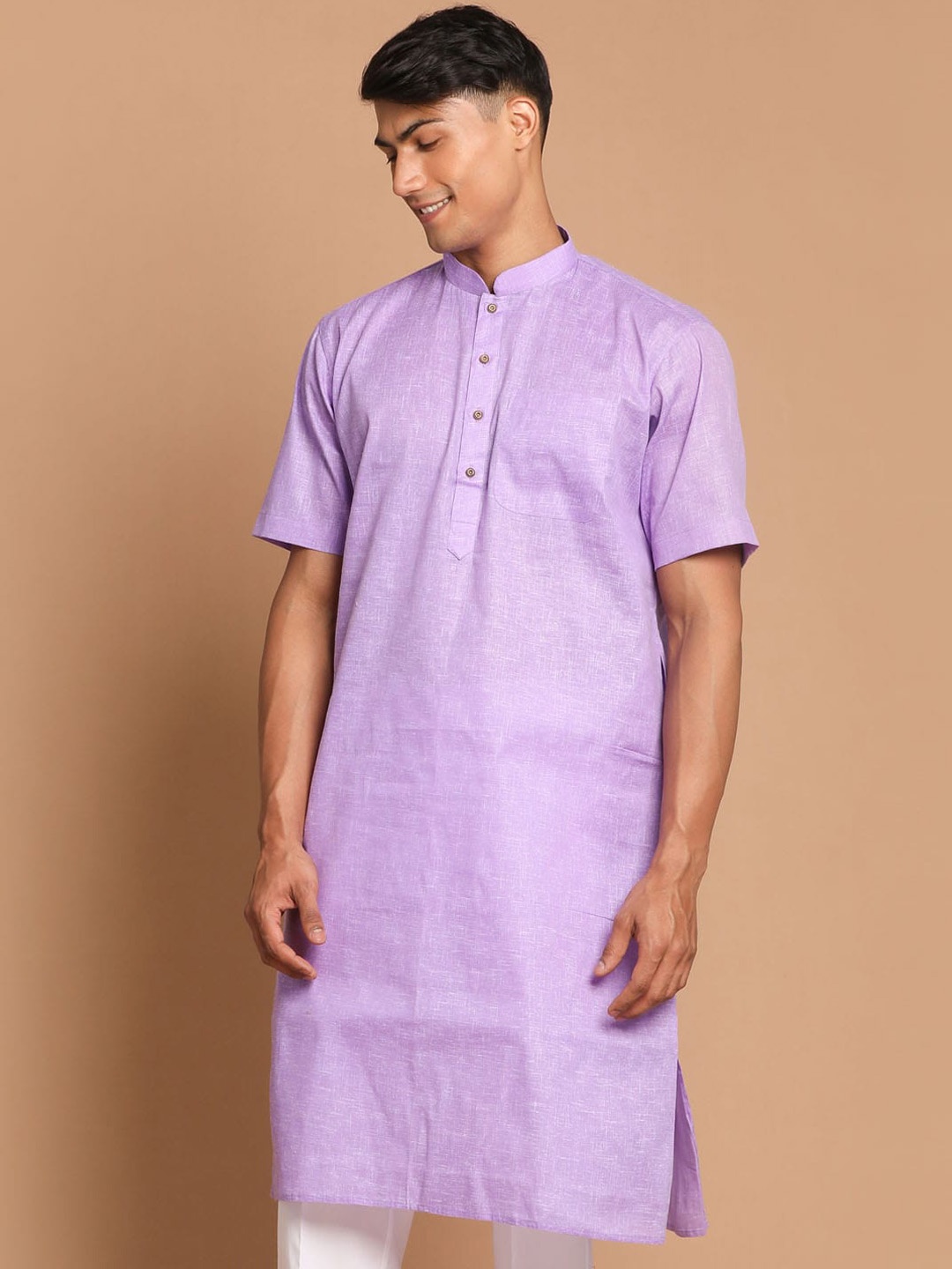 

VASTRAMAY Mandarin Collar Kurta, Purple