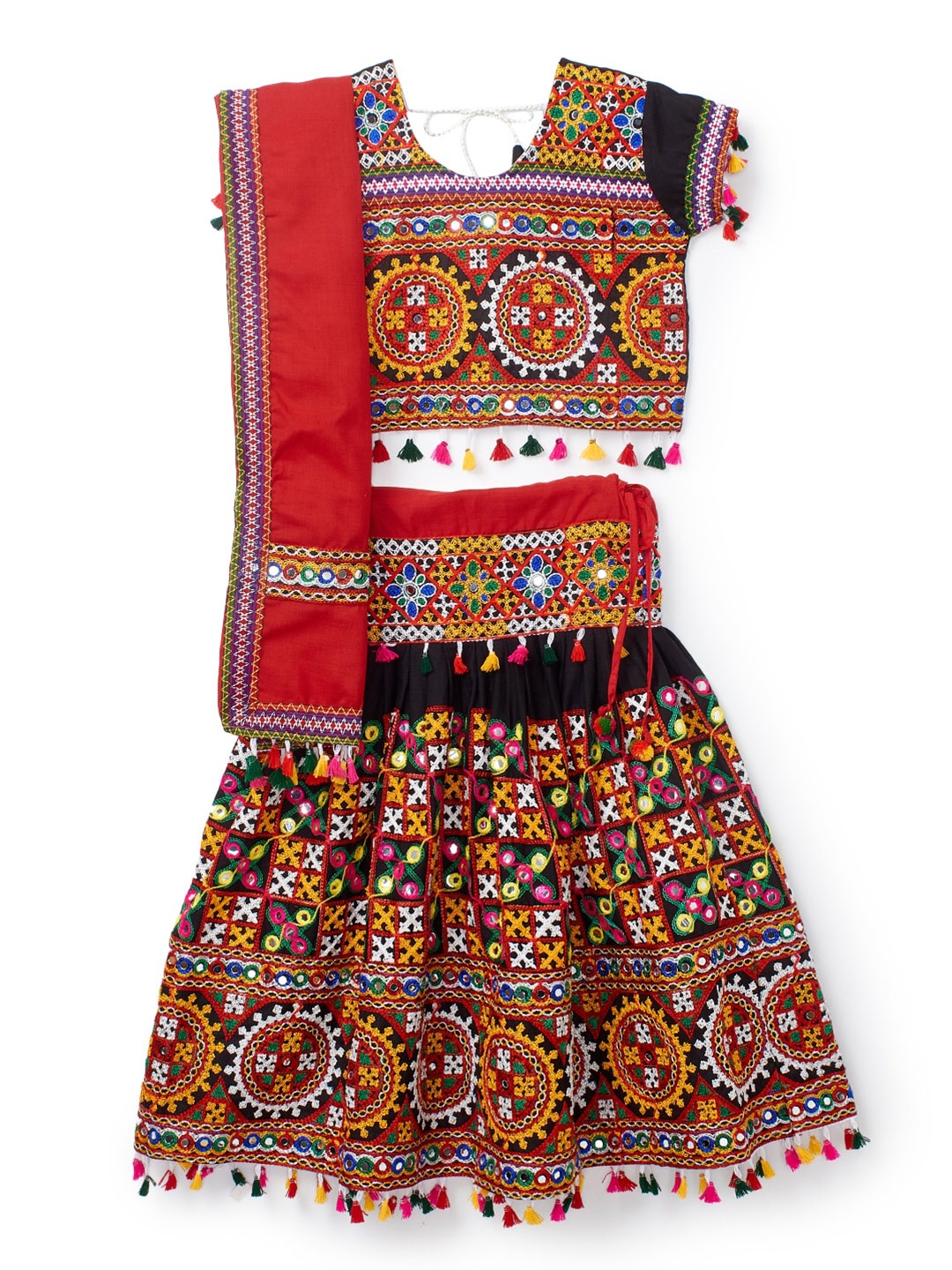 

BANJARA INDIA Girls Kutchi Embroidered Cotton Ready to Wear Lehenga & Blouse With Dupatta, Black