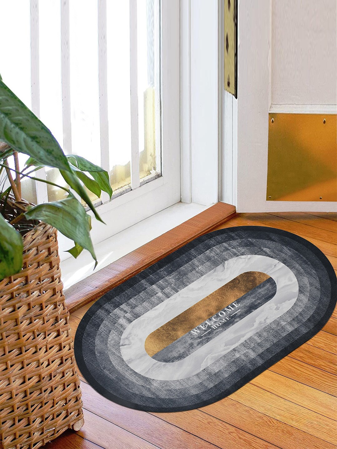 Kuber Industries Grey & Black 2 Pcs Printed Anti-Skid Doormats