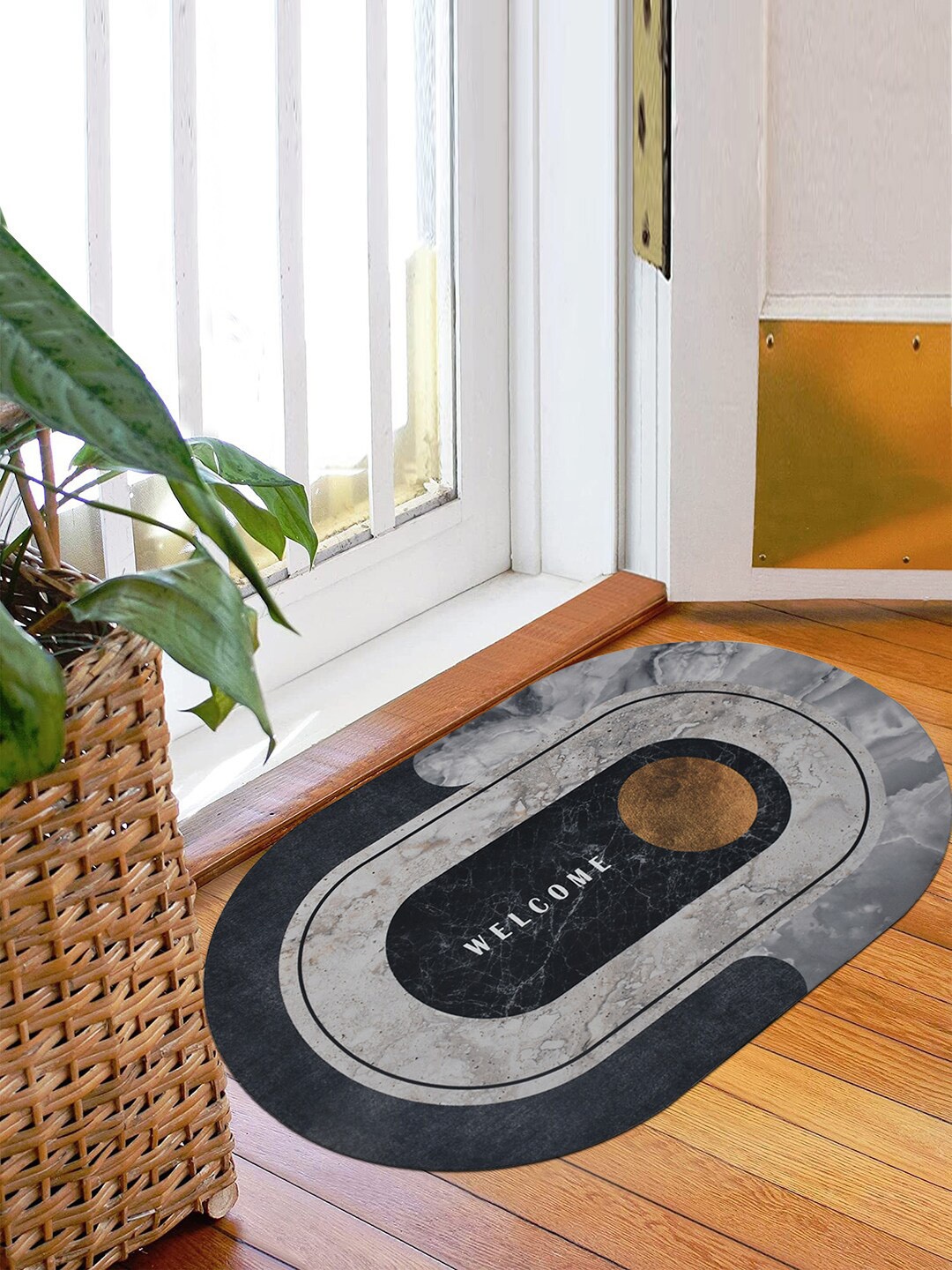 

Kuber Industries Grey & Blue 2 Pcs Printed Anti-Skid Doormats