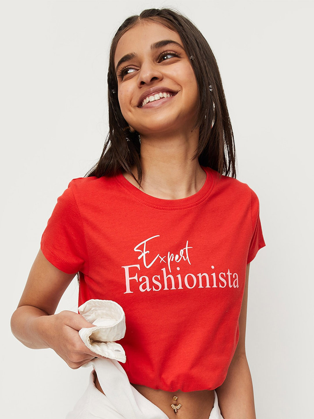 

max Girls Typography Printed Cotton T-shirt, Red
