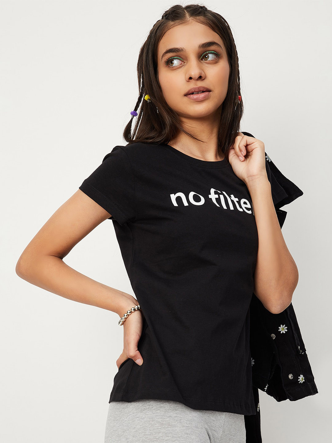 

max Girls Typography Printed T-shirt, Black