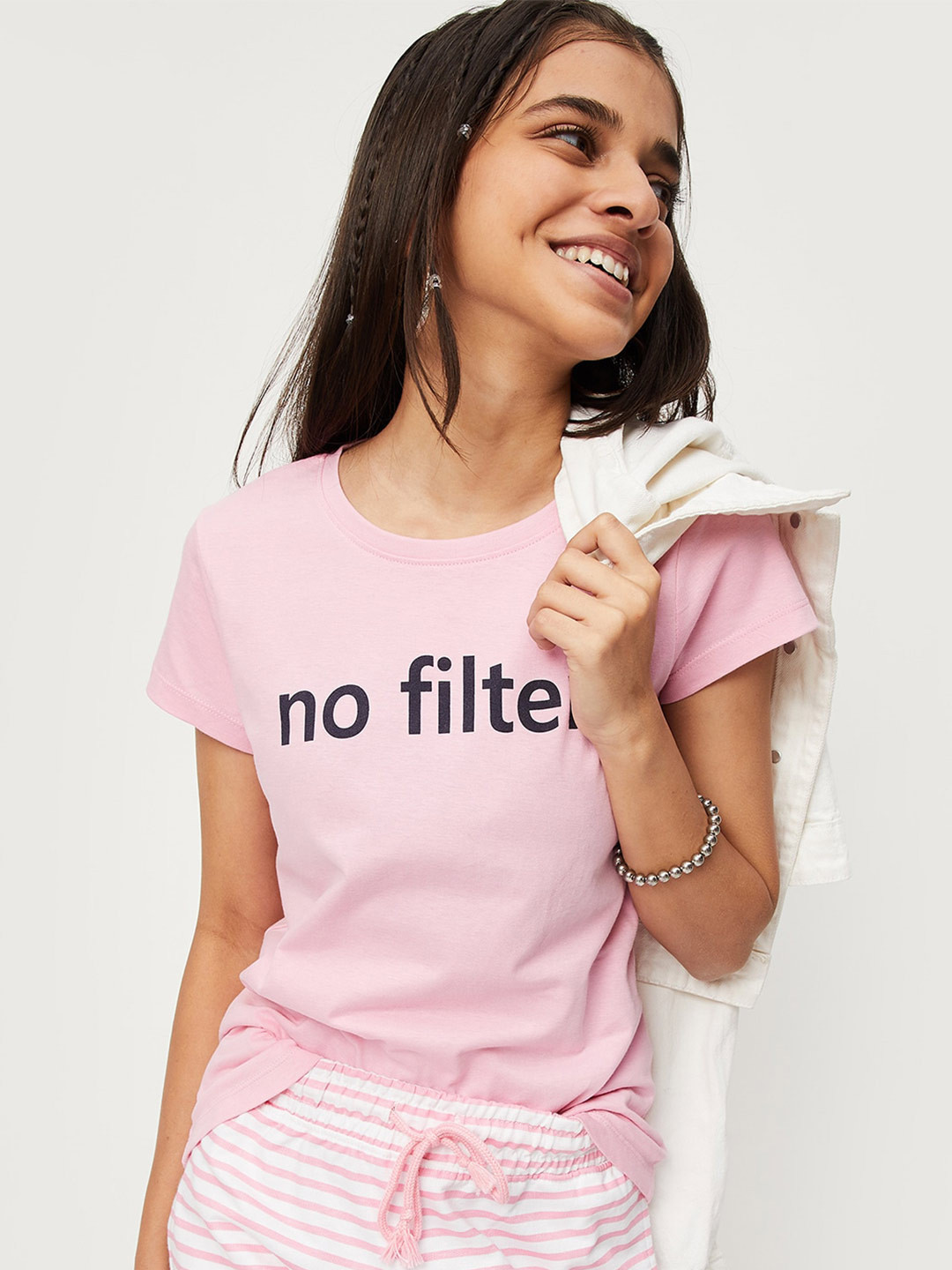 

max Girls Pink Typography Printed Pure Cotton T-shirt