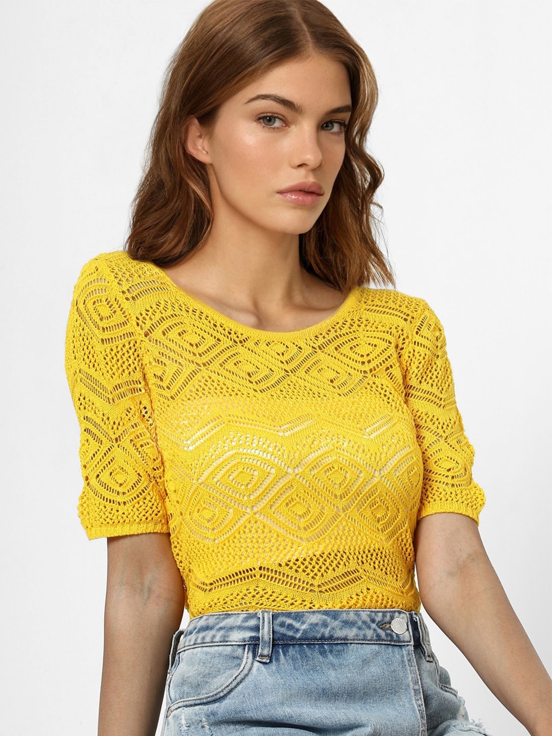 

ONLY Self Design Knitted Top, Yellow