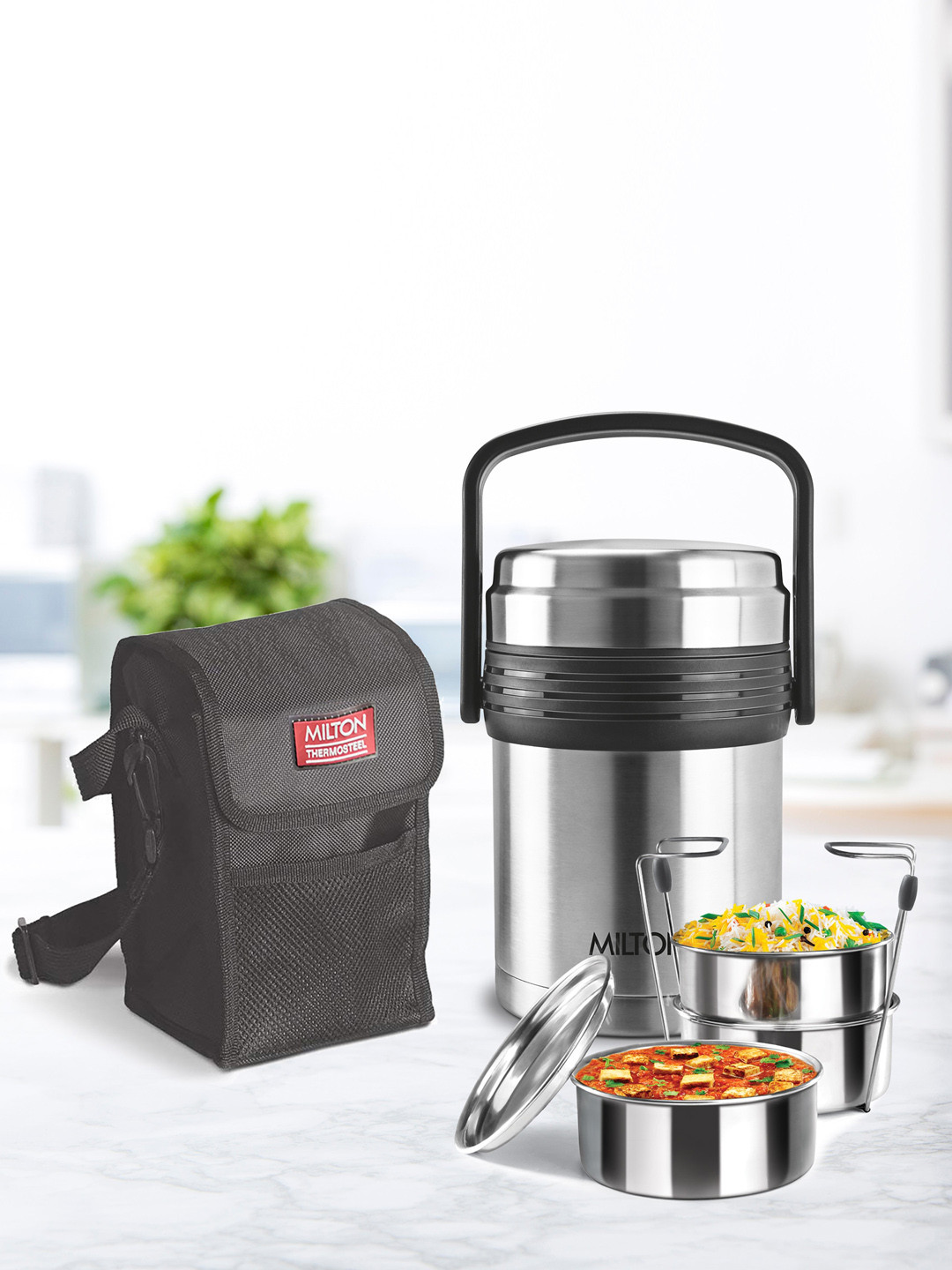 

Milton Galore 3 Pcs Thermosteel Tiffin Containers 370 ml Each, Steel