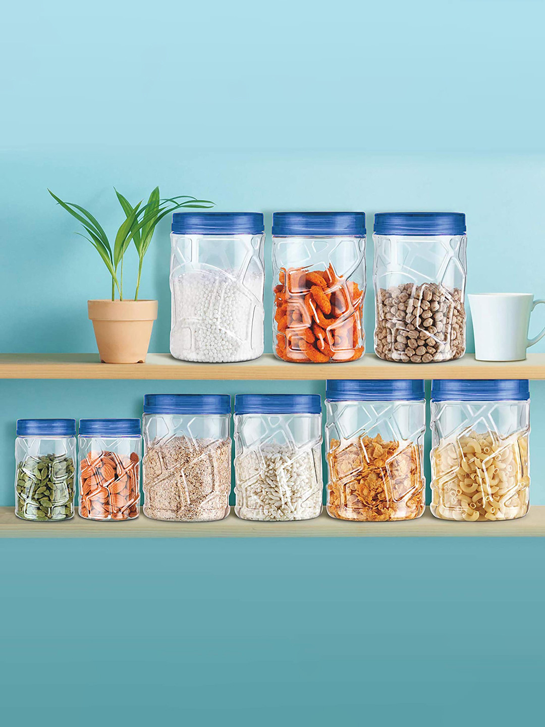 

Milton Vitro Pet Jar Set 24Pcs Blue Containers 6pc x 300ml 6pc x 700ml 6pc x 1.4L 6pc x 2L