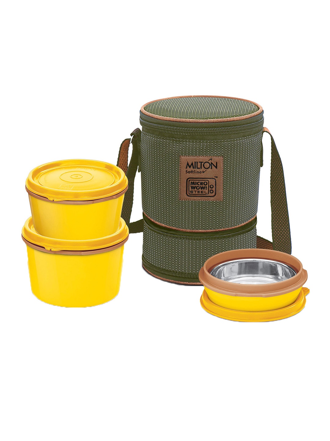 

Milton Flexi 2+1 Pcs Yellow Stainless Steel Lunch Box 180 ml 320 ml 450 ml With Jacket