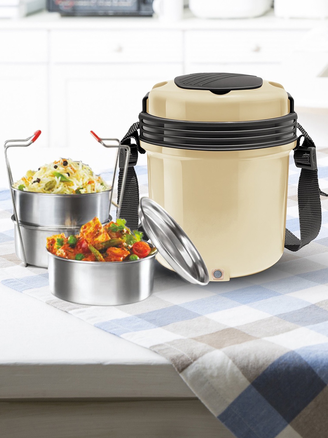 

Milton Electron Tiffin 3 Ivory Insulated Lunch Pack 360 ml each, Cream