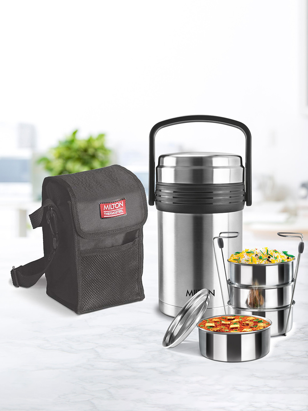 

Milton Galore 4 Pieces Thermosteel Tiffin Containers 370 ml Each, Silver