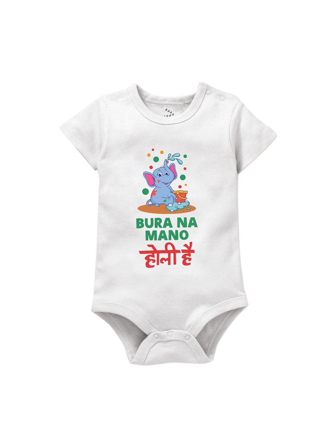 

Zeezeezoo Infant Kids Bura Na Mano Holi Printed Cotton Bodysuit, White