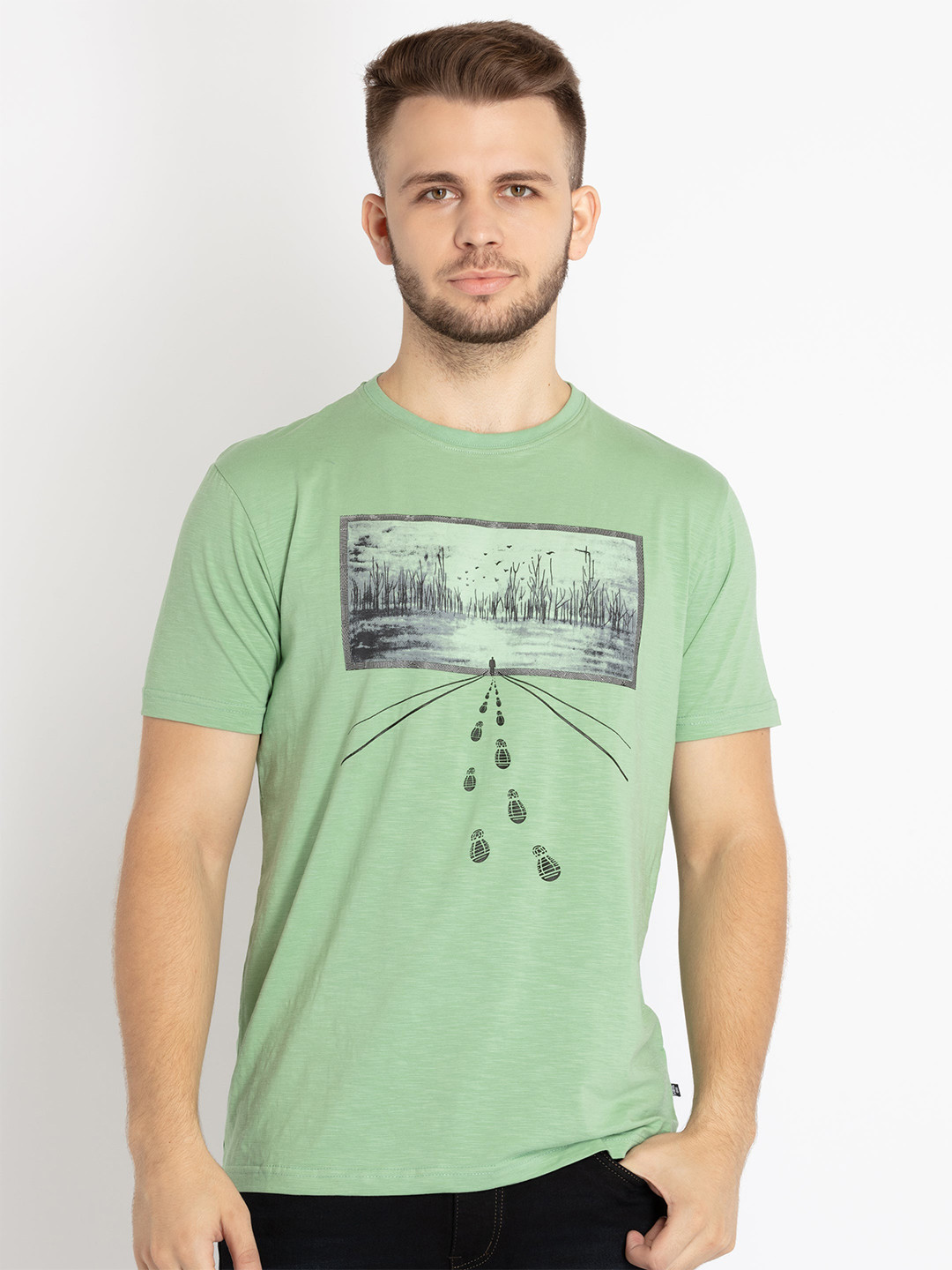 

Status Quo Men Graphic Printed Cotton T-shirt, Green