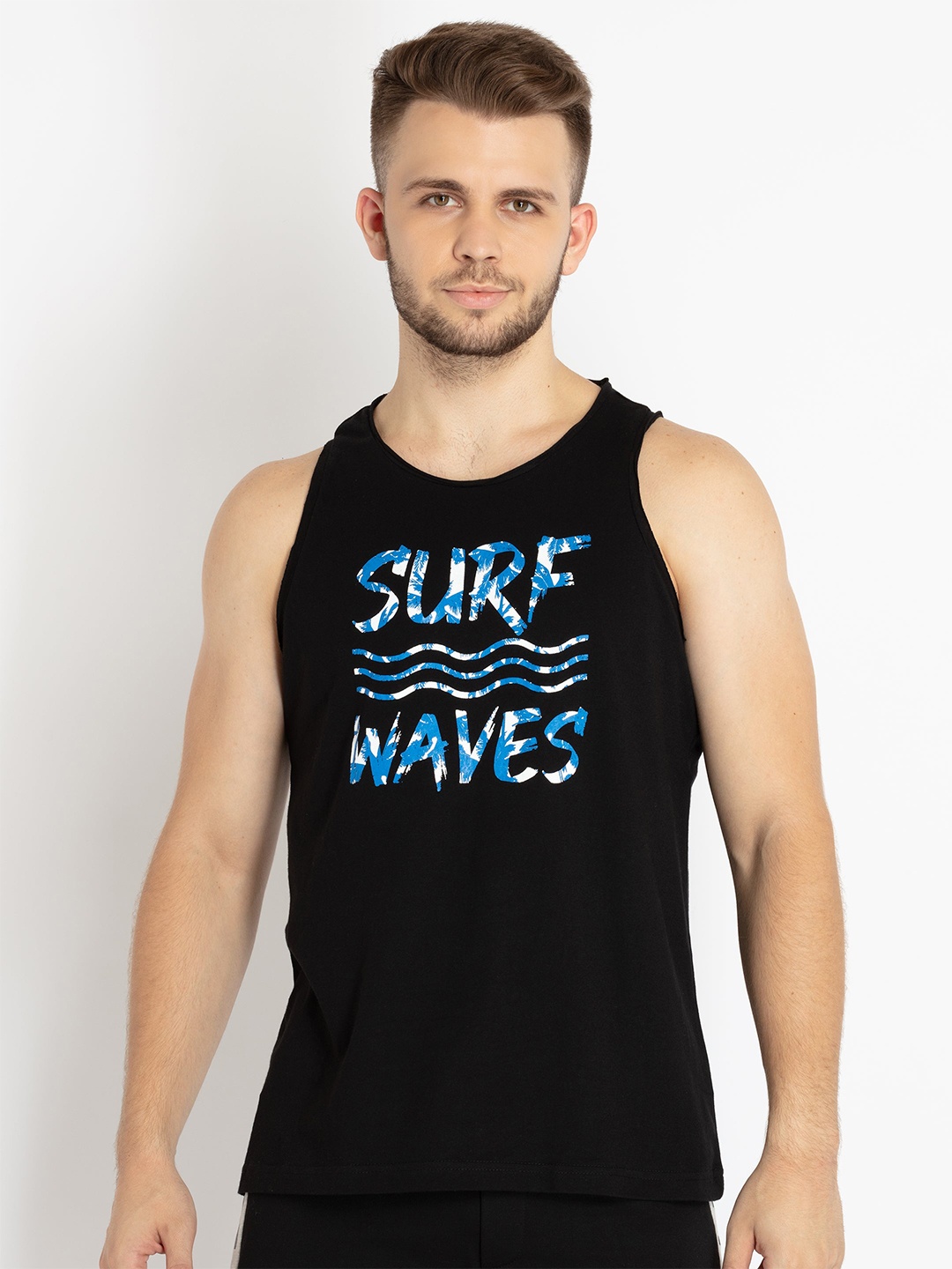

Status Quo Typography Printed Sleeveless Cotton T-shirt, Black