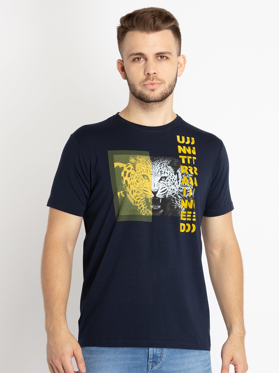 

Status Quo Animal Printed Cotton T-shirt, Navy blue