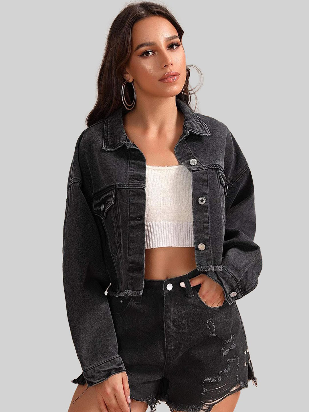 

Kotty Washed Cotton Denim Jacket, Black