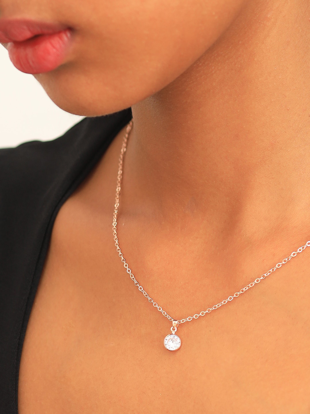 

Ayesha Circular Diamante Mini Pendant Necklace, Rose gold