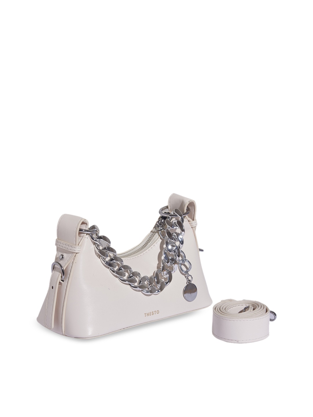 

THESTO Textured PU Bowling Hobo Bag, White