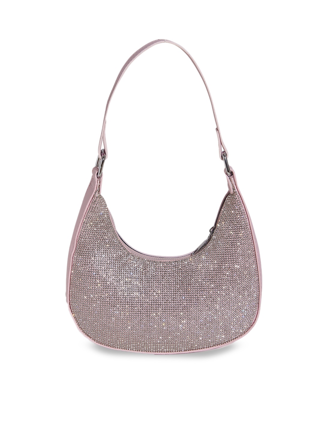 

THESTO Textured Embellished Half moon Hobo Bag, Pink