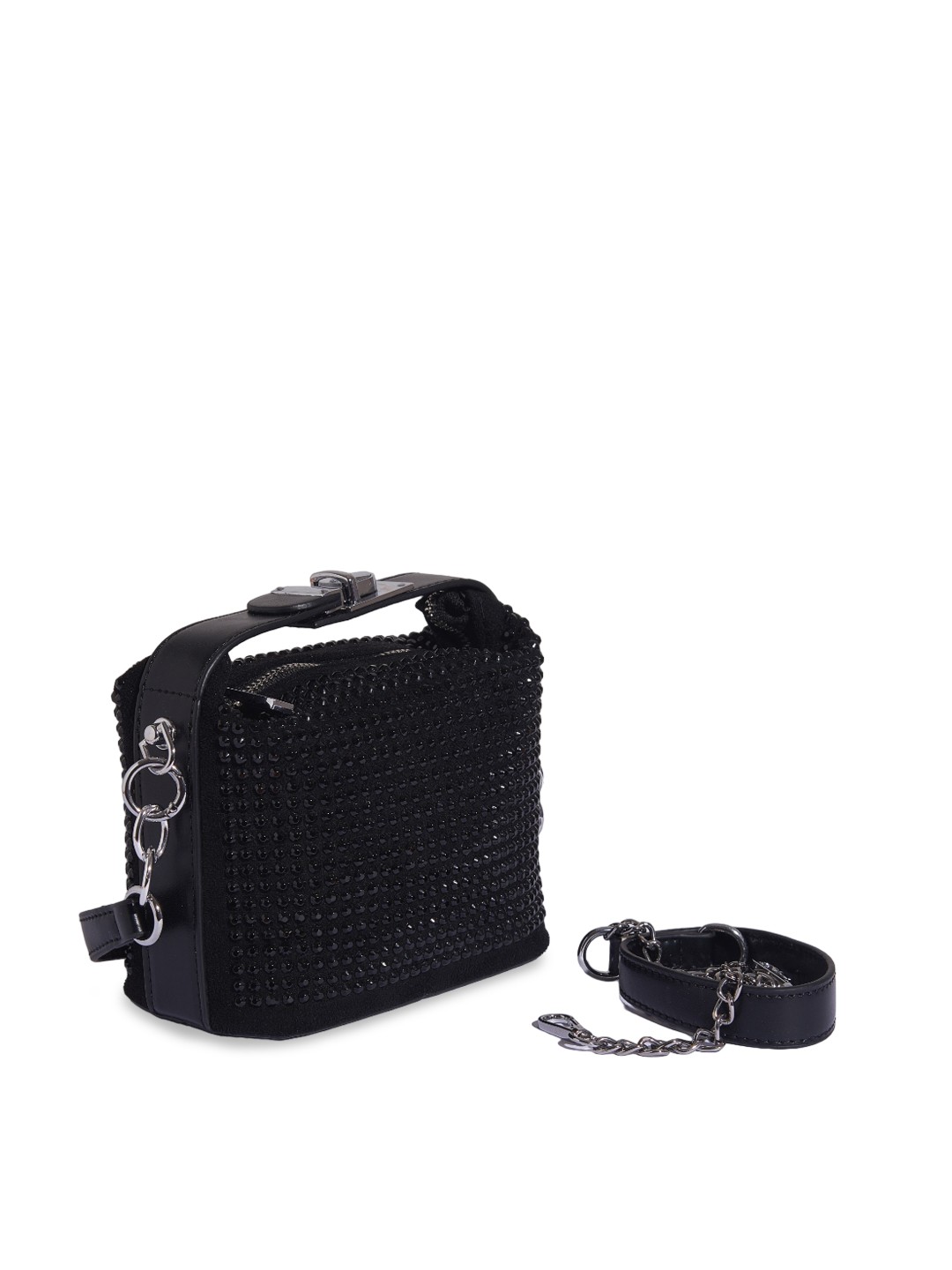 

THESTO Embellished Structured Handheld Bag, Black