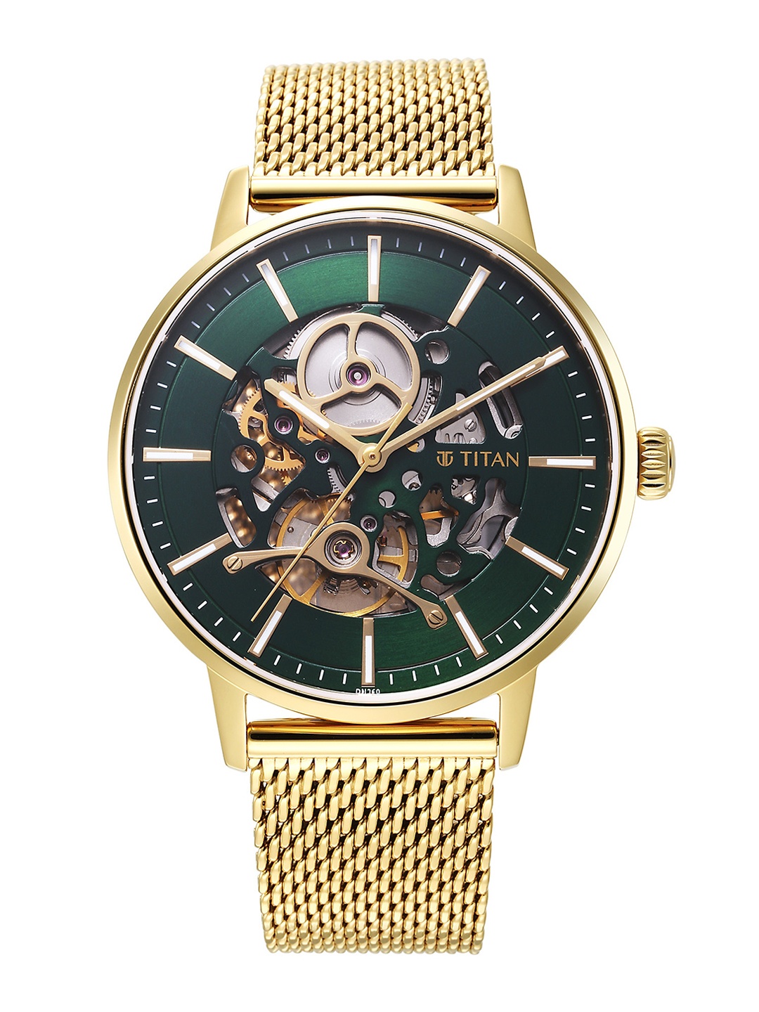 

Titan Men Skeleton Dial & Stainless Steel Bracelet Style Straps Analogue Watch 90159YM01, Green