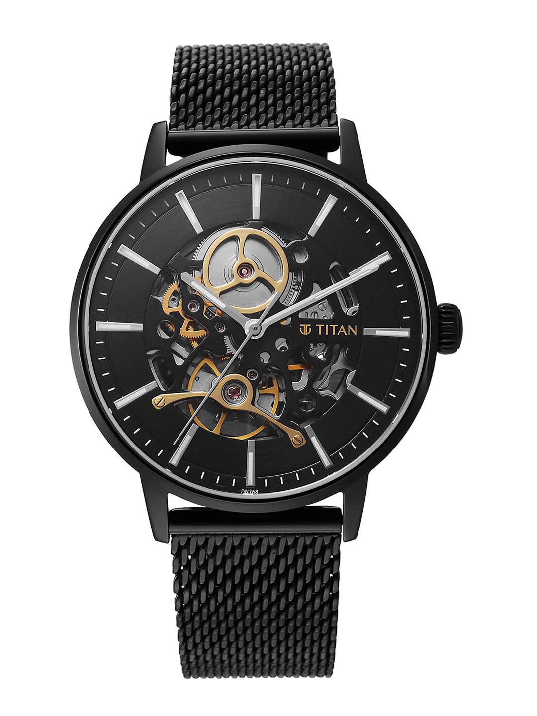 

Titan Men Skeleton Dial & Stainless Steel Bracelet Style Straps Analogue Watch 90159NM01, Black