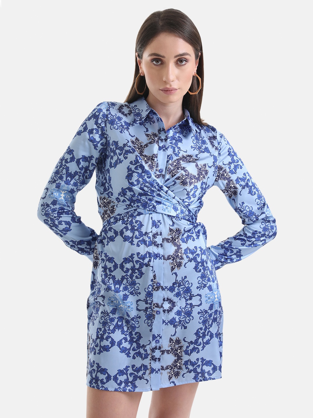 

Kazo Ethnic Motifs Printed Shirt Dress, Blue