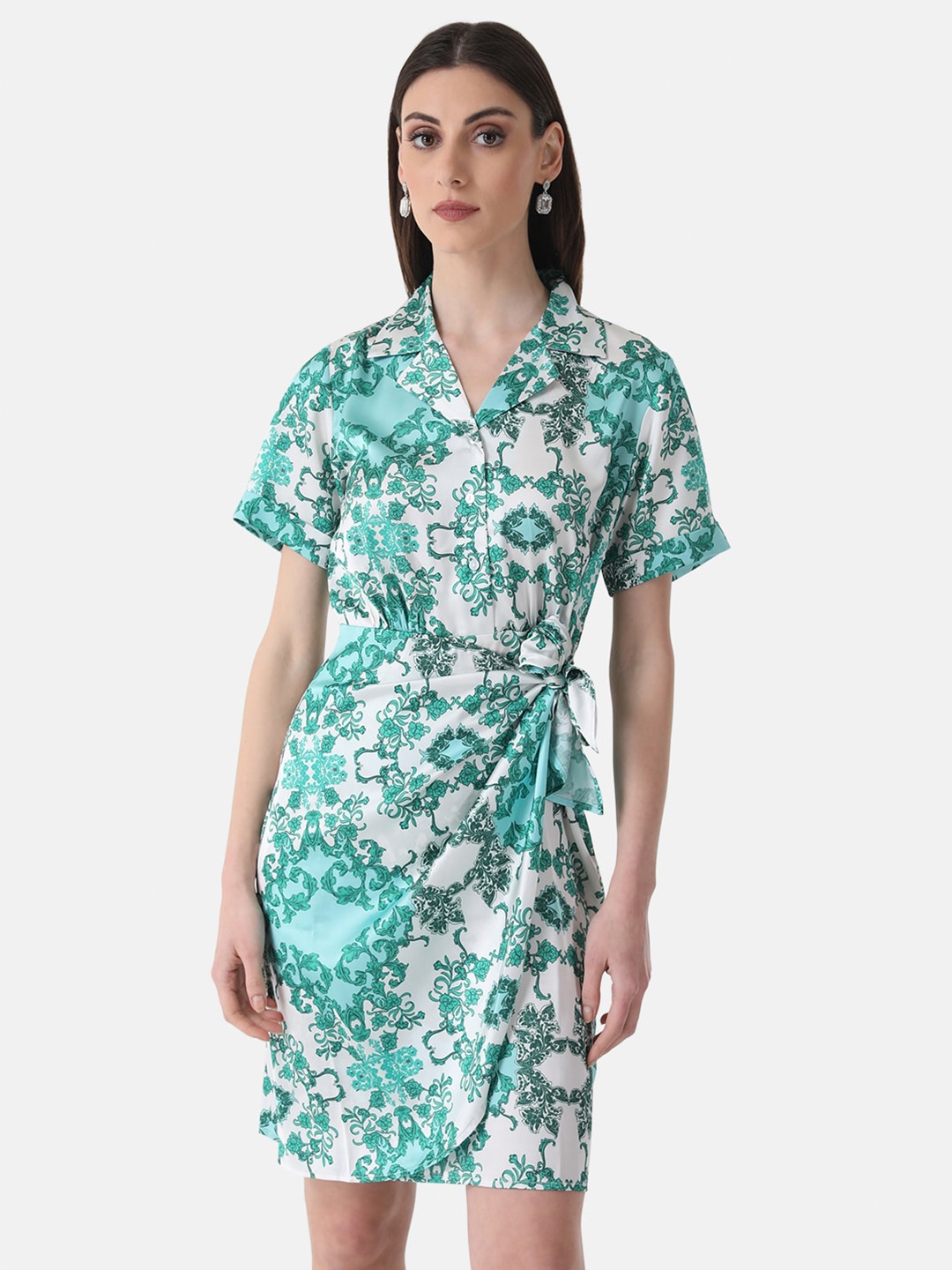 

Kazo Floral Satin Wrap Dress, Green