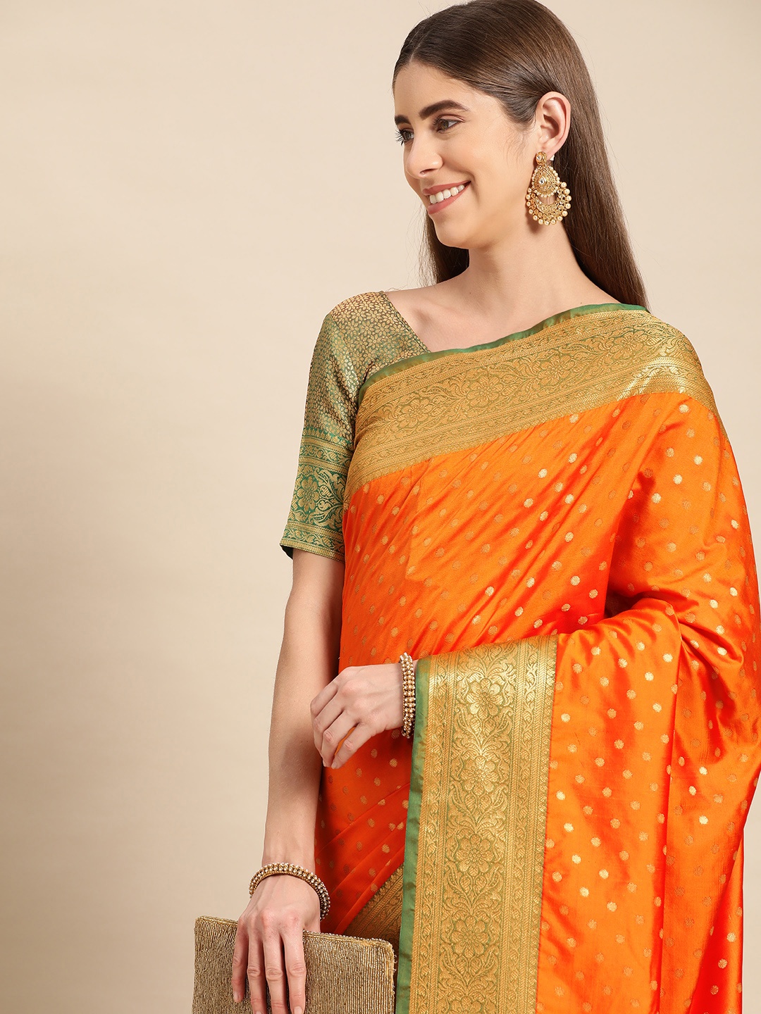 

MS RETAIL Woven Design Zari Silk Blend Banarasi Saree, Mustard