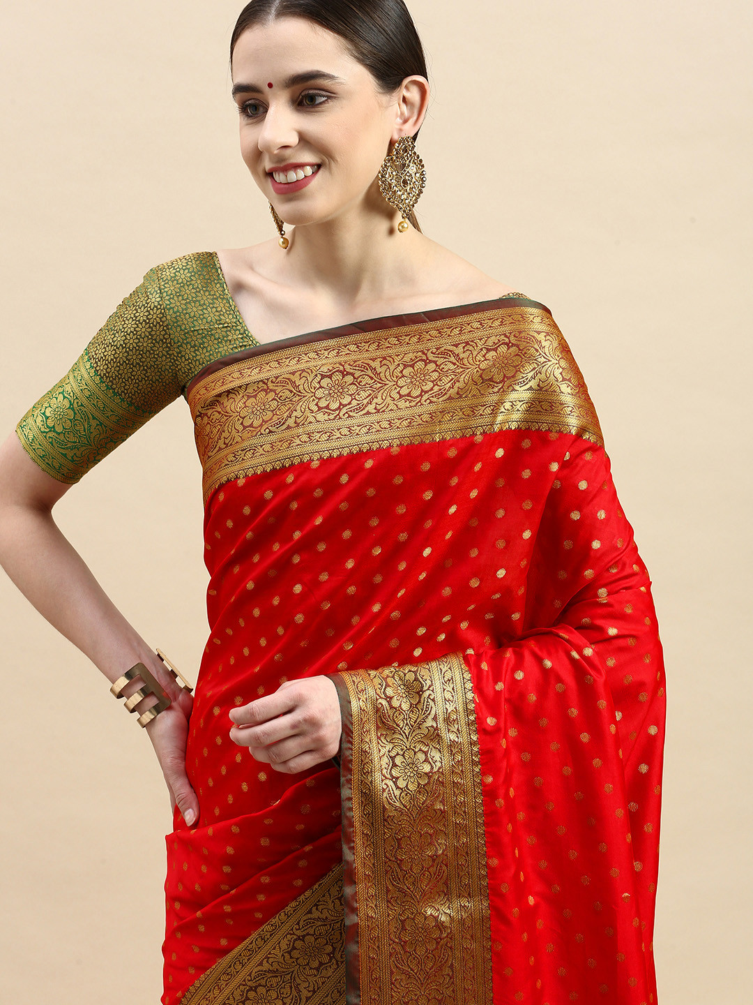 

MS RETAIL Woven Design Zari Silk Blend Banarasi Saree, Red